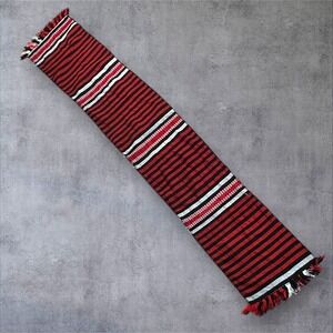 Handmade‎ Ethiopian Dorze Cotton Scarf Netela Red Black Tribal Woven Fringe